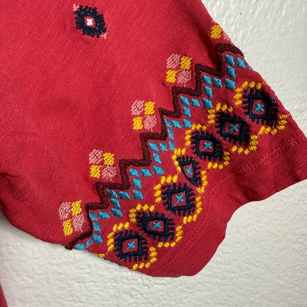 LOFT Dark Pink Short Sleeve Embroidered Knit Tee - Picture 5 of 6